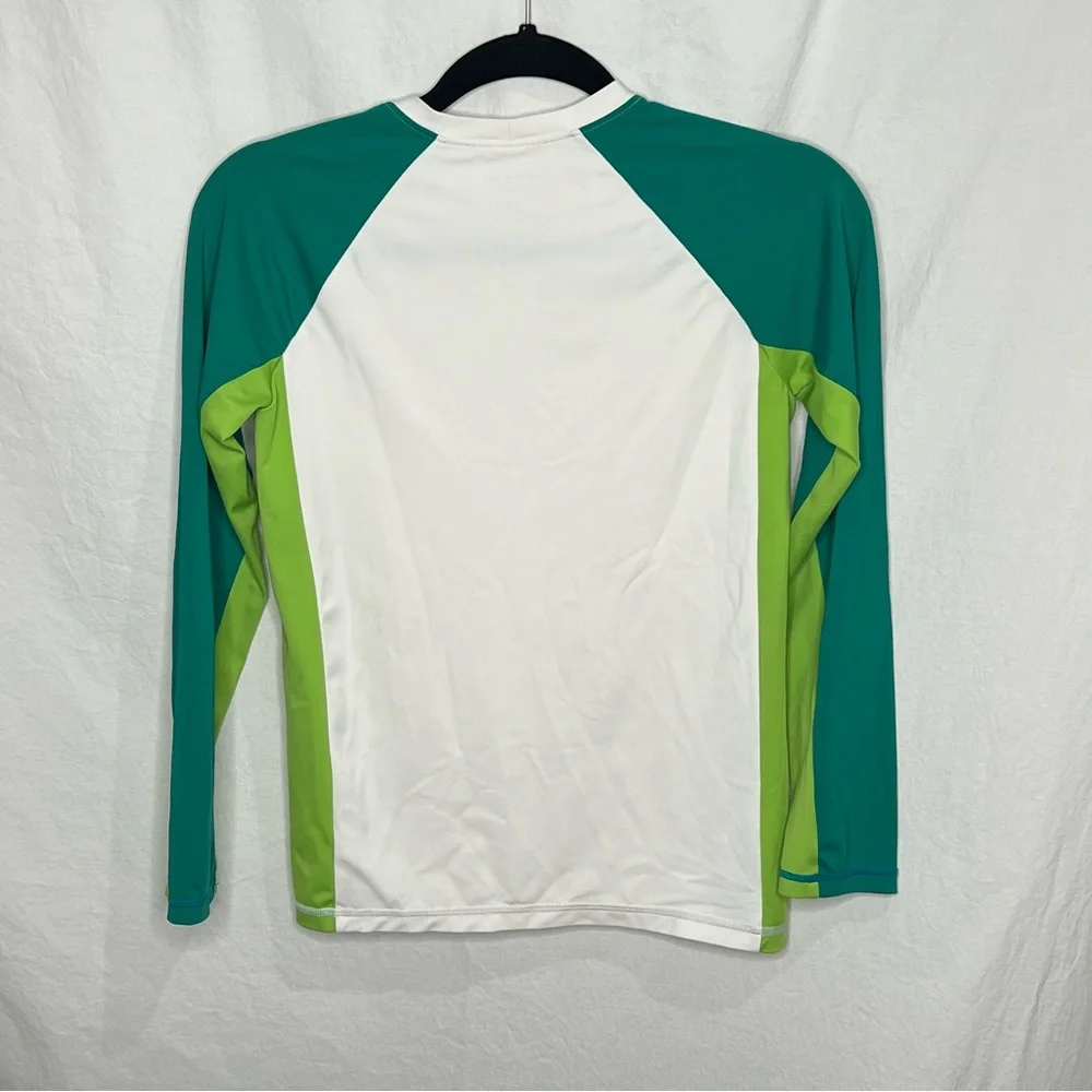 Janie & Jack Sz 10 Rashguard Long Sleeve Swim Top Green‎ White Logo Beach Pool